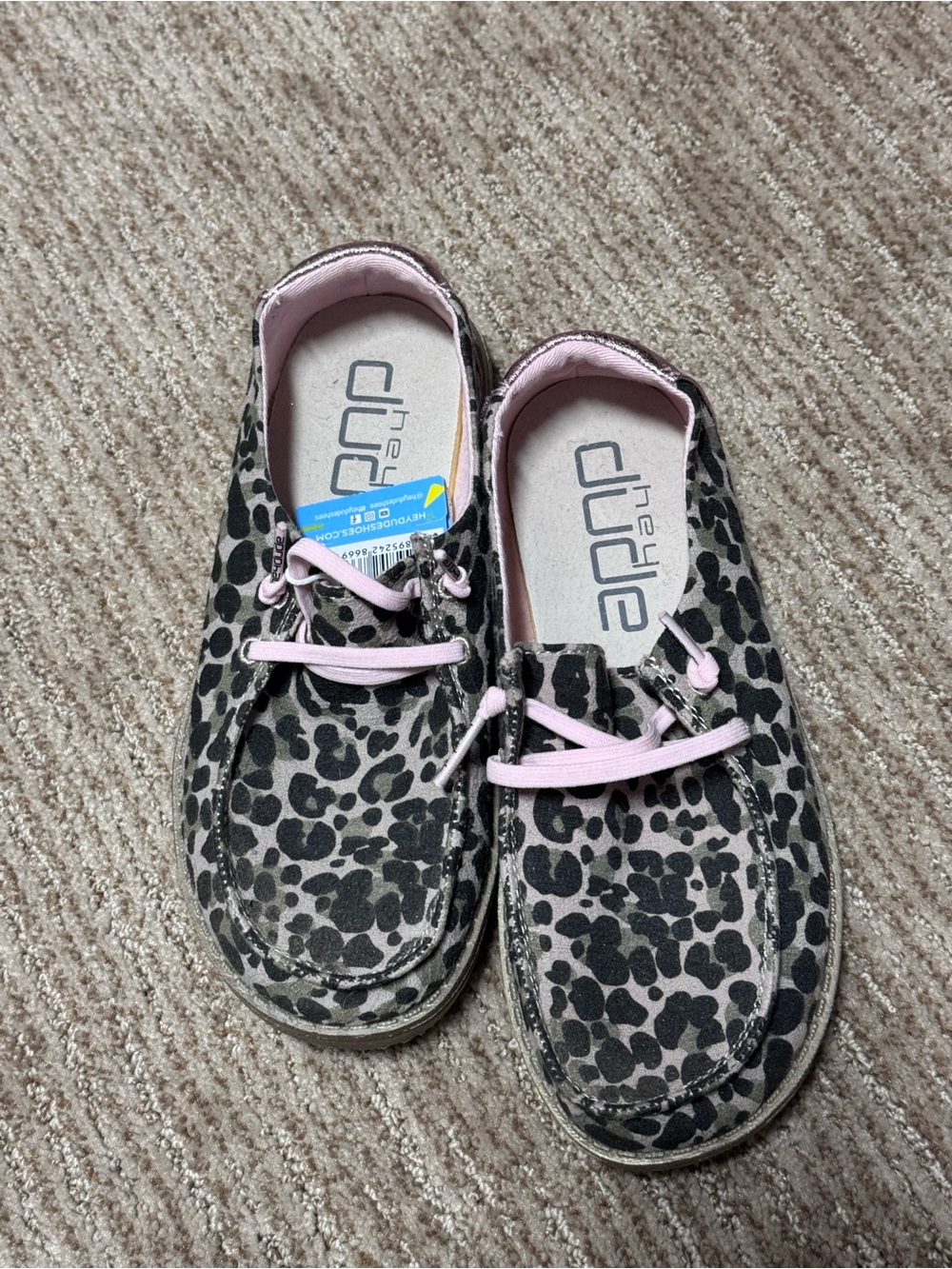 Hey Dude Kids Leopard Print Slip-On Sneakers with Pink Accents